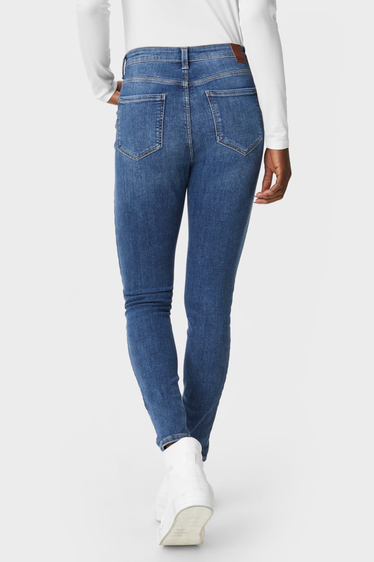 Calça Jeans C&A Magro High Cintura Feminino Azuis | 45762EFJS