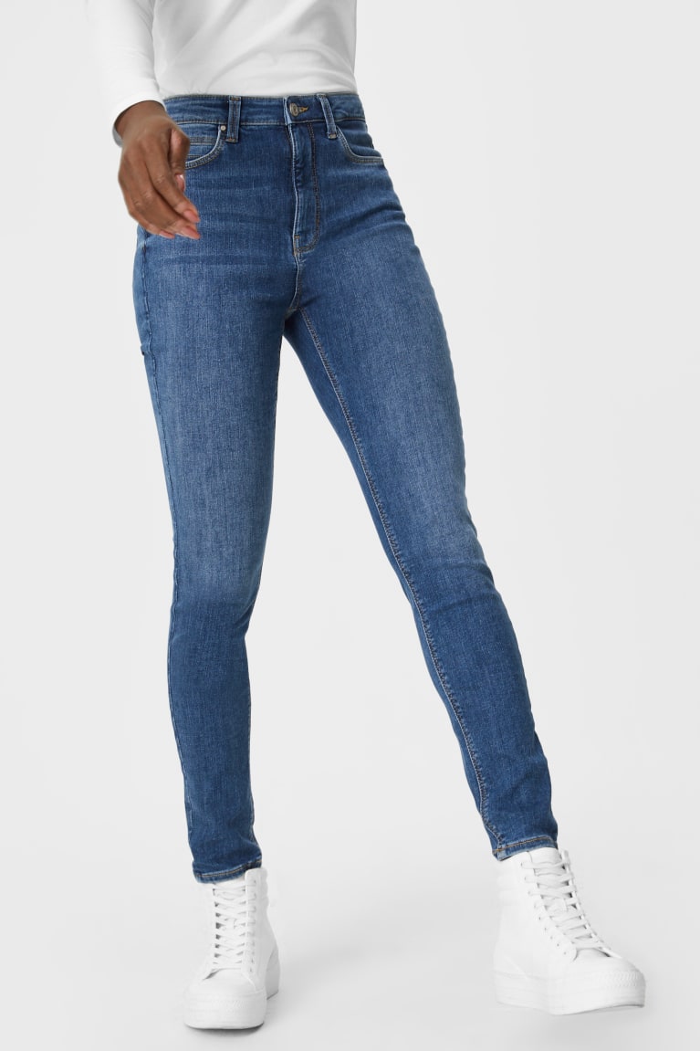 Calça Jeans C&A Magro High Cintura Feminino Azuis | 45762EFJS