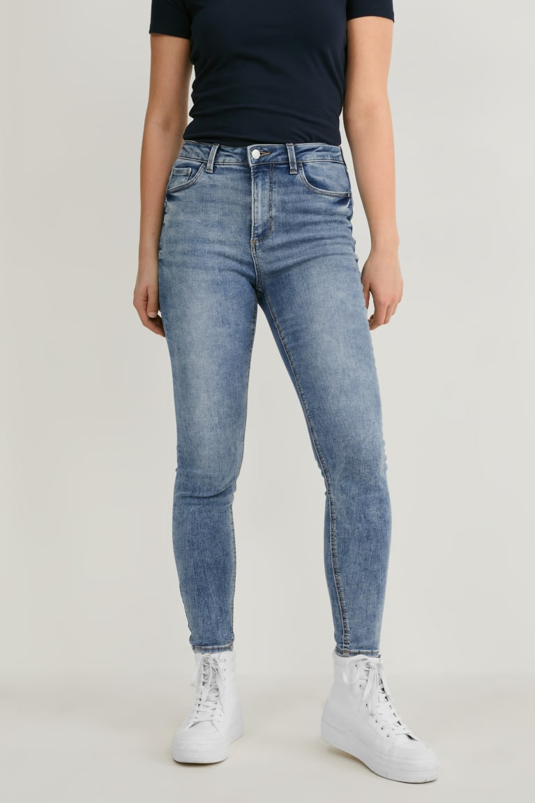 Calça Jeans C&A Magro High Cintura Feminino Azuis Luz Azuis | 51764GBFE