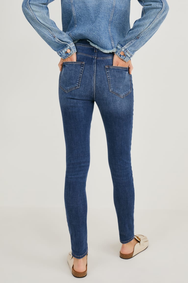 Calça Jeans C&A Magro High Cintura Feminino Azuis | 61350JRHE