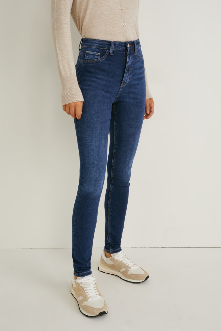 Calça Jeans C&A Magro High Cintura Feminino Azuis | 83695XNCE