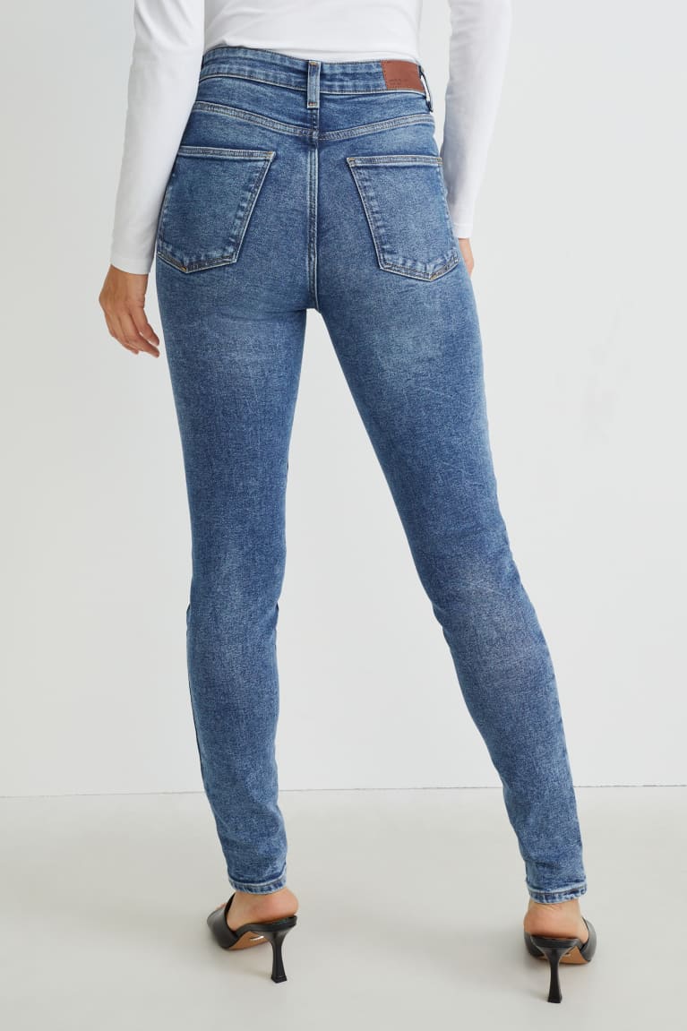 Calça Jeans C&A Magro High Cintura Lycra® Feminino Azuis | 69341BICH