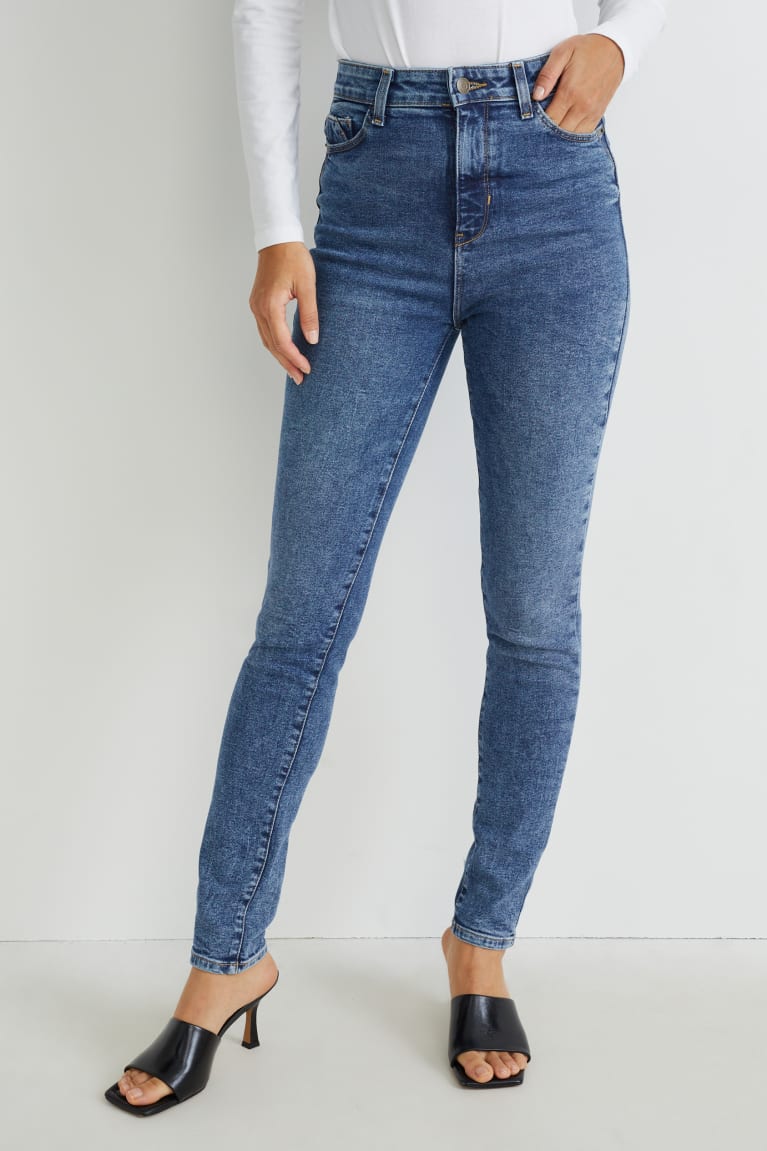 Calça Jeans C&A Magro High Cintura Lycra® Feminino Azuis | 69341BICH