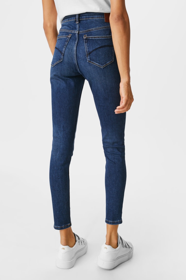 Calça Jeans C&A Magro High Cintura Recycled Feminino Azuis | 90248UWCZ