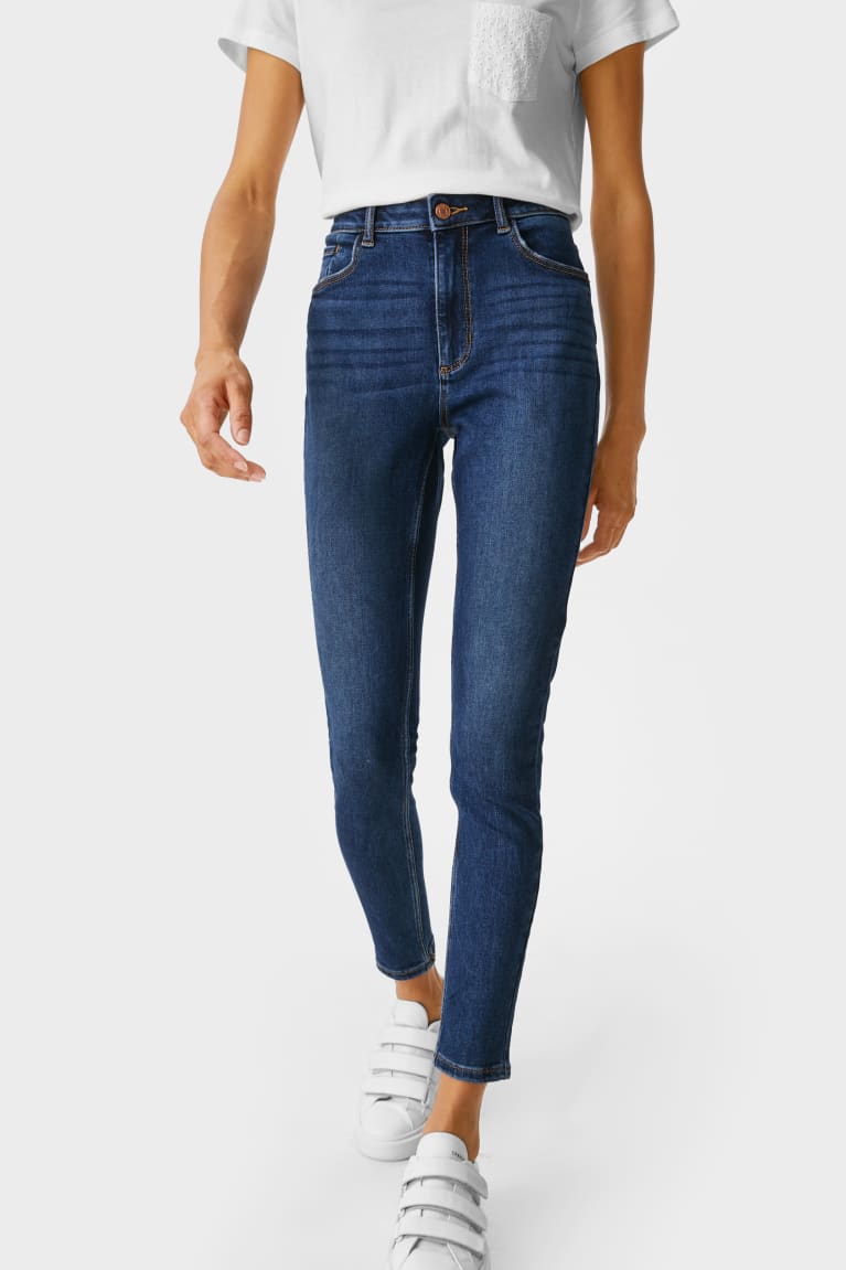 Calça Jeans C&A Magro High Cintura Recycled Feminino Azuis | 90248UWCZ