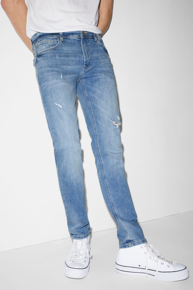 Calça Jeans C&A Magro Lycra® With Recycled Algodão Masculino Azuis Luz Azuis | 03581HIWT