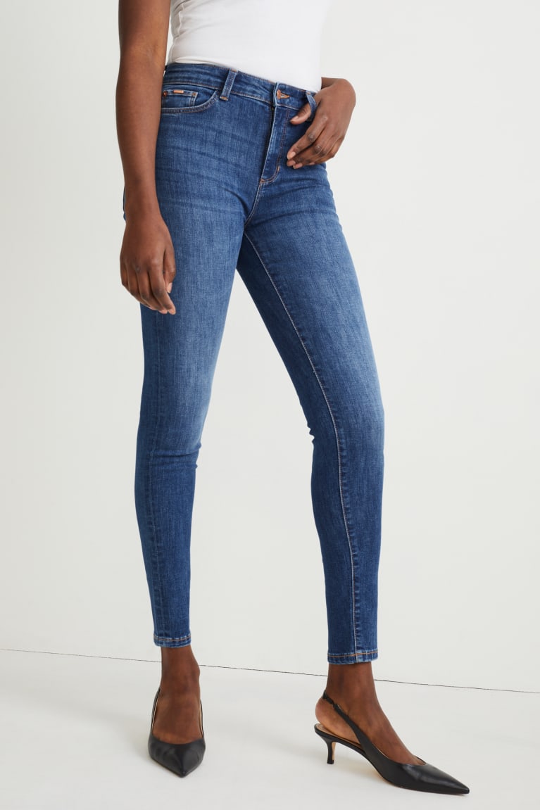 Calça Jeans C&A Magro Medio-rise Cintura Lycra® Feminino Azuis | 47590HLIO