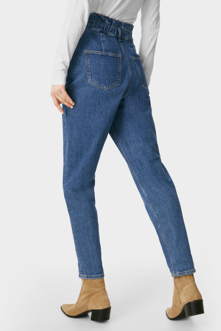 Calça Jeans C&A Mom High Cintura Recycled Feminino Azuis | 13765TUIH