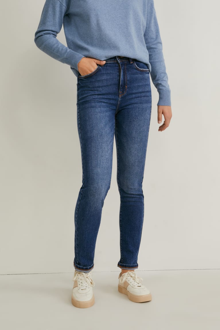 Calça Jeans C&A Slim High Cintura Lycra® Recycled Feminino Azuis | 16847YERI