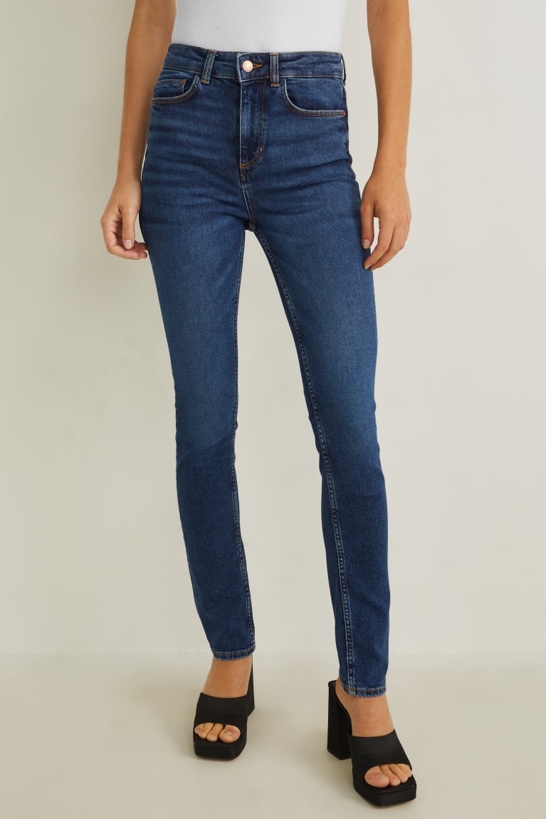 Calça Jeans C&A Slim High Cintura Recycled Feminino Azuis | 75306KNUT