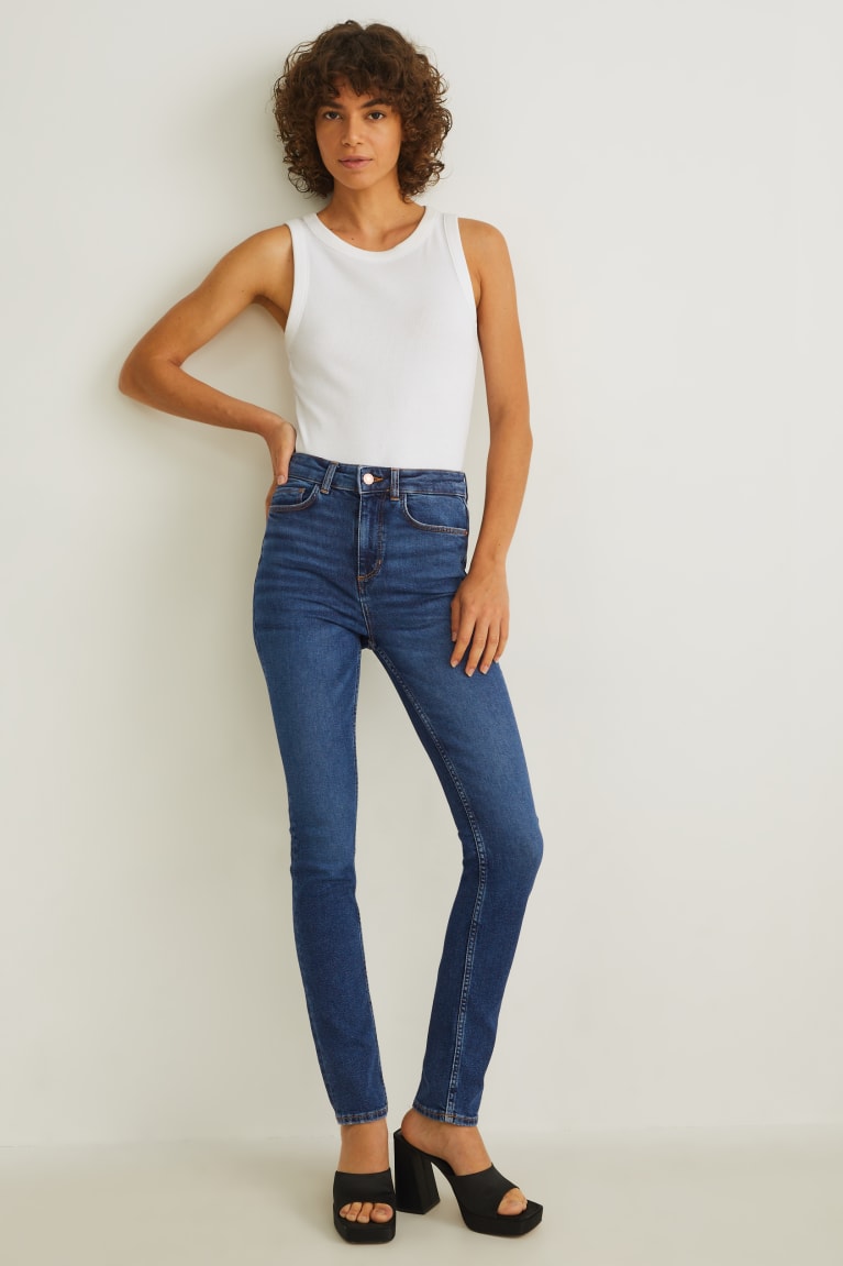 Calça Jeans C&A Slim High Cintura Recycled Feminino Azuis | 75306KNUT