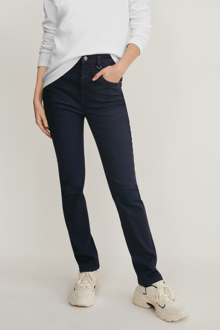 Calça Jeans C&A Slim High Cintura Shaping Feminino Azuis Azuis Escuro | 14382ZHMA