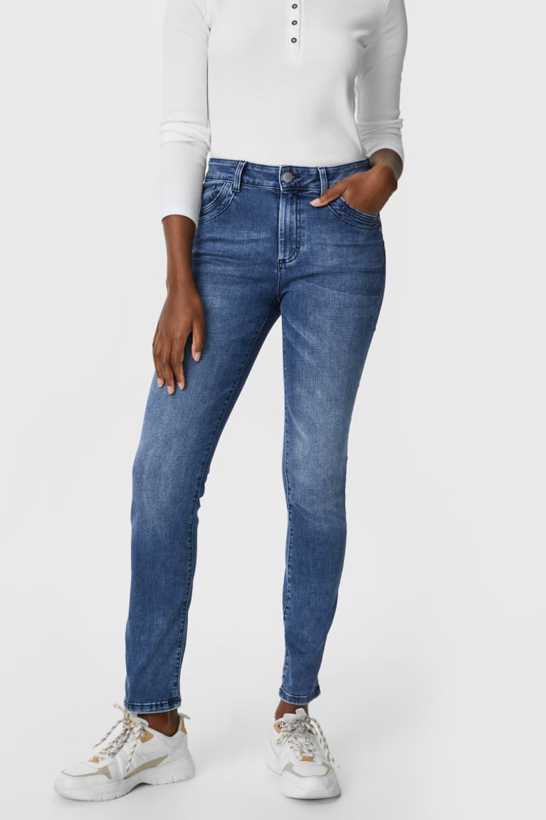 Calça Jeans C&A Slim Medio Cintura Feminino Azuis | 36879DQSK