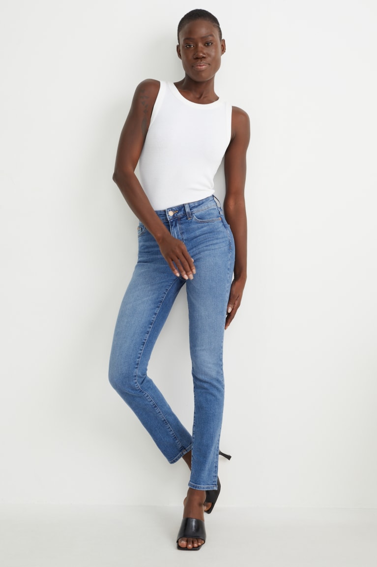 Calça Jeans C&A Slim Medio-rise Cintura Lycra® Recycled Feminino Azuis | 87214KHQU