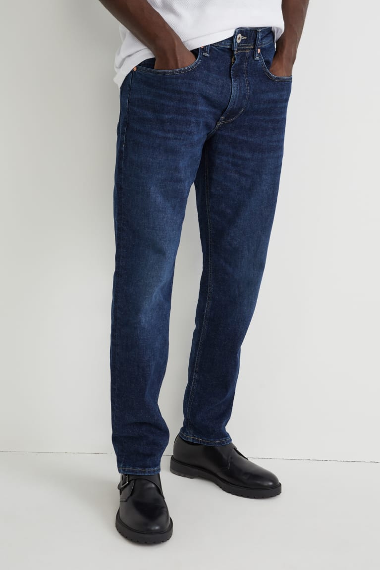 Calça Jeans C&A Tapered With Hemp Fibres Lycra® Masculino Azuis Azuis Escuro | 70685EXSJ