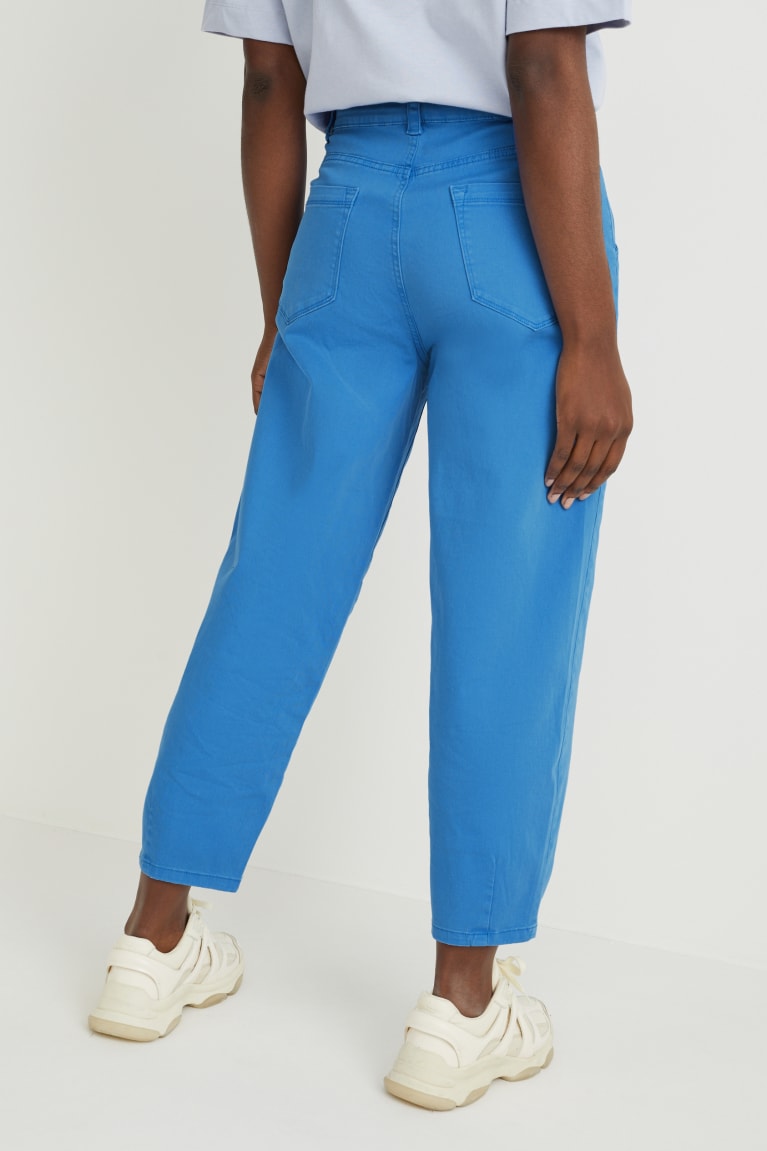 Calças C&A Chinos Medio-rise Cintura Tapered Fit Feminino Azuis | 37846NPTZ