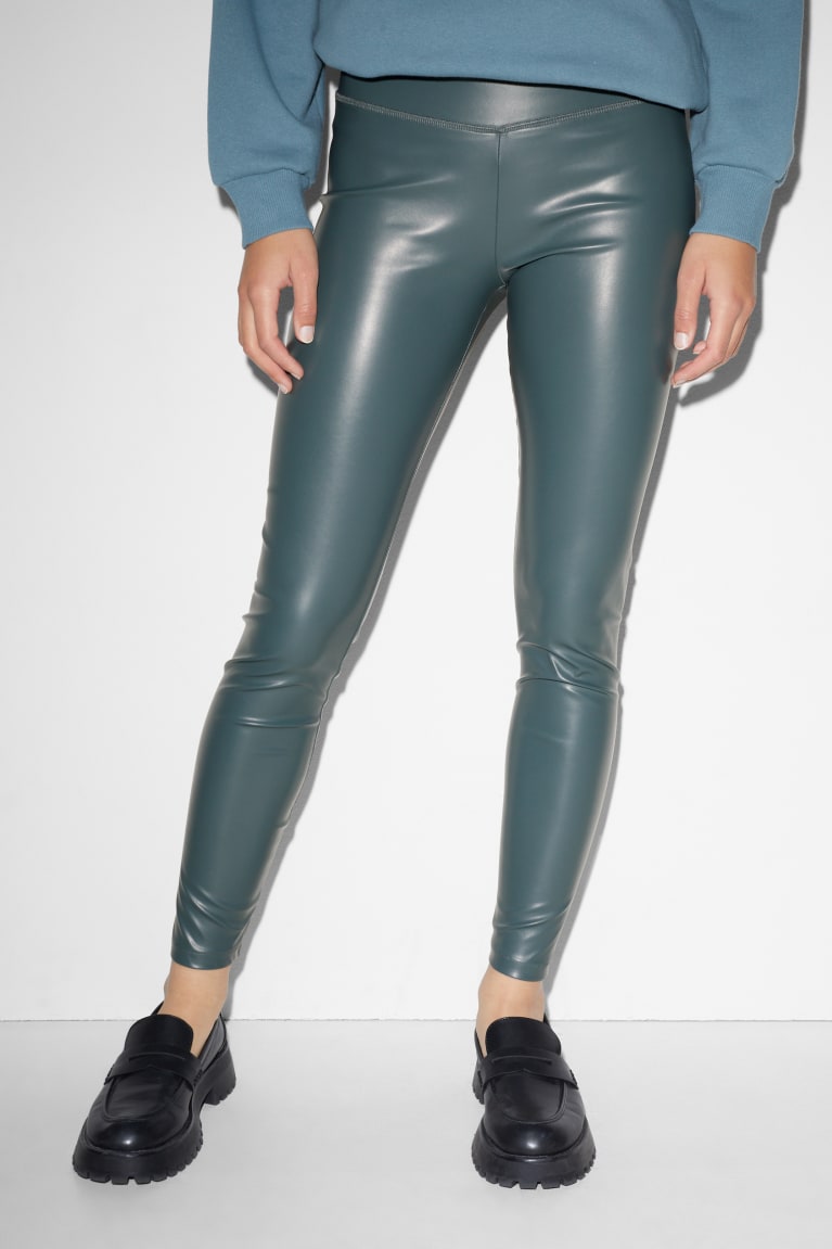 Calças C&A Clockhouse Leggings Faux Couro Feminino Verdes Escuro | 28690RTXS