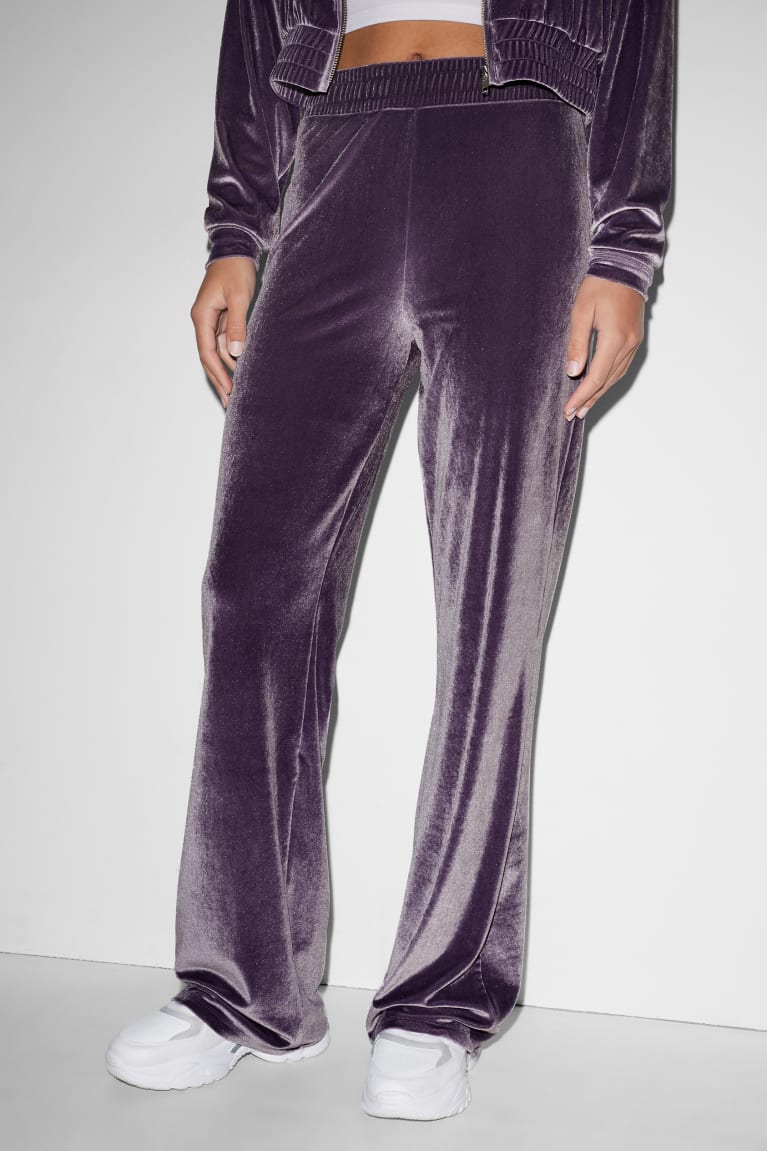 Calças C&A Clockhouse Velvet Joggers Feminino Roxo | 80237AFVI