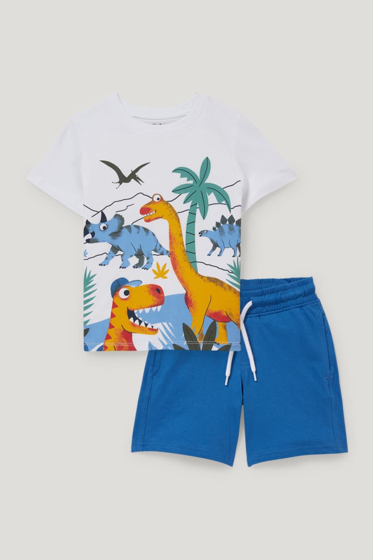 Calças C&A Dinosaur Set Sleeve And 2 Piece Menino Branco | 65371AGJT