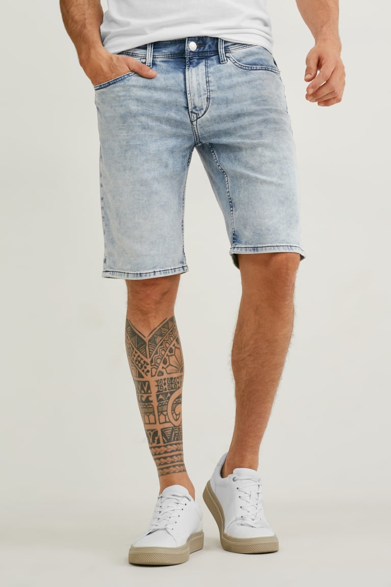 Calções C&A Denim Flex Jog Denim Masculino Azuis Luz Azuis | 45987ARYM