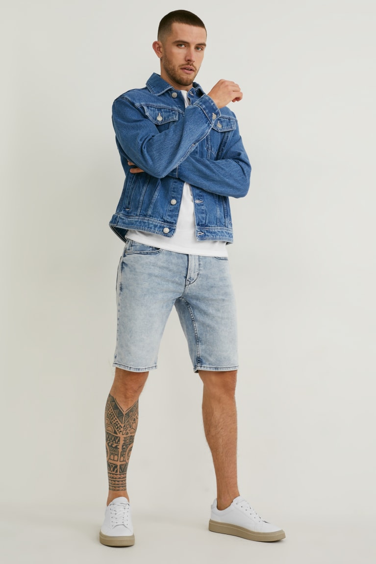 Calções C&A Denim Flex Jog Denim Masculino Azuis Luz Azuis | 45987ARYM