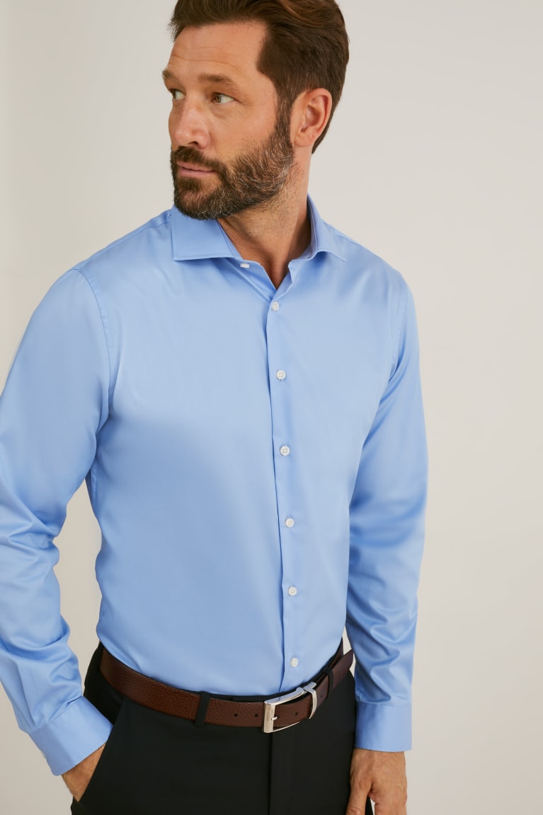 Camisas C&A Business Regular Fit Cutaway Collar Easy-iron Masculino Luz Azuis | 50279WFCM