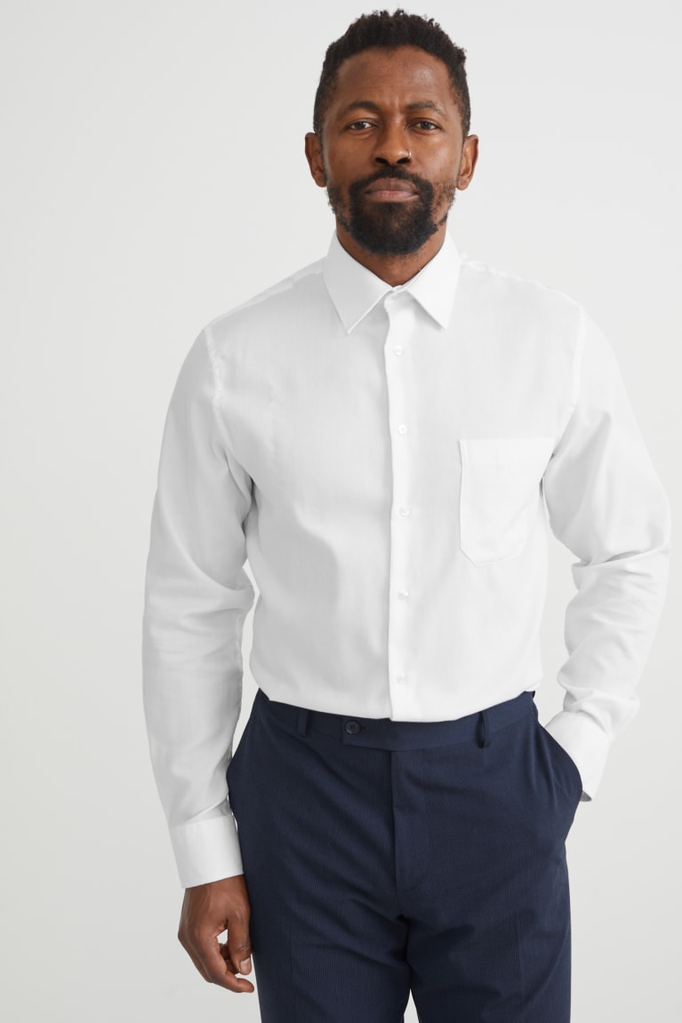 Camisas C&A Business Regular Fit Kent Collar Recycled Masculino Branco | 12340ZWNG