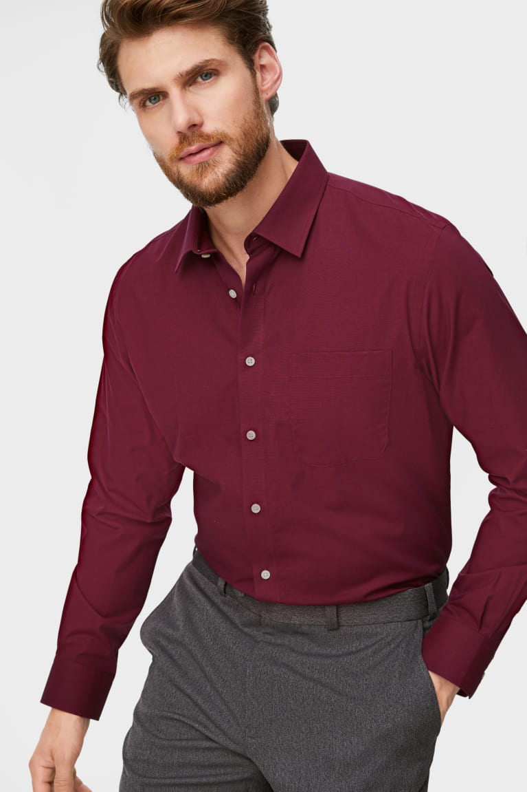 Camisas C&A Business Regular Fit Kent Collar Easy-iron Masculino Vermelhas Escuro | 60348ZGWM