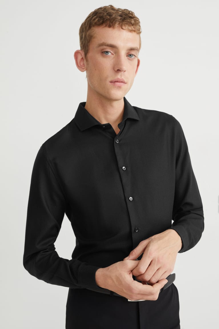 Camisas C&A Business Slim Fit Cutaway Collar Easy-iron Masculino Pretas | 64029XKZS