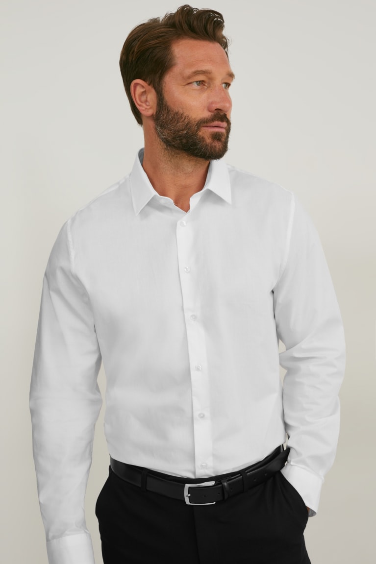 Camisas C&A Business Slim Fit Kent Collar Easy-iron Masculino Branco | 59123QHCZ