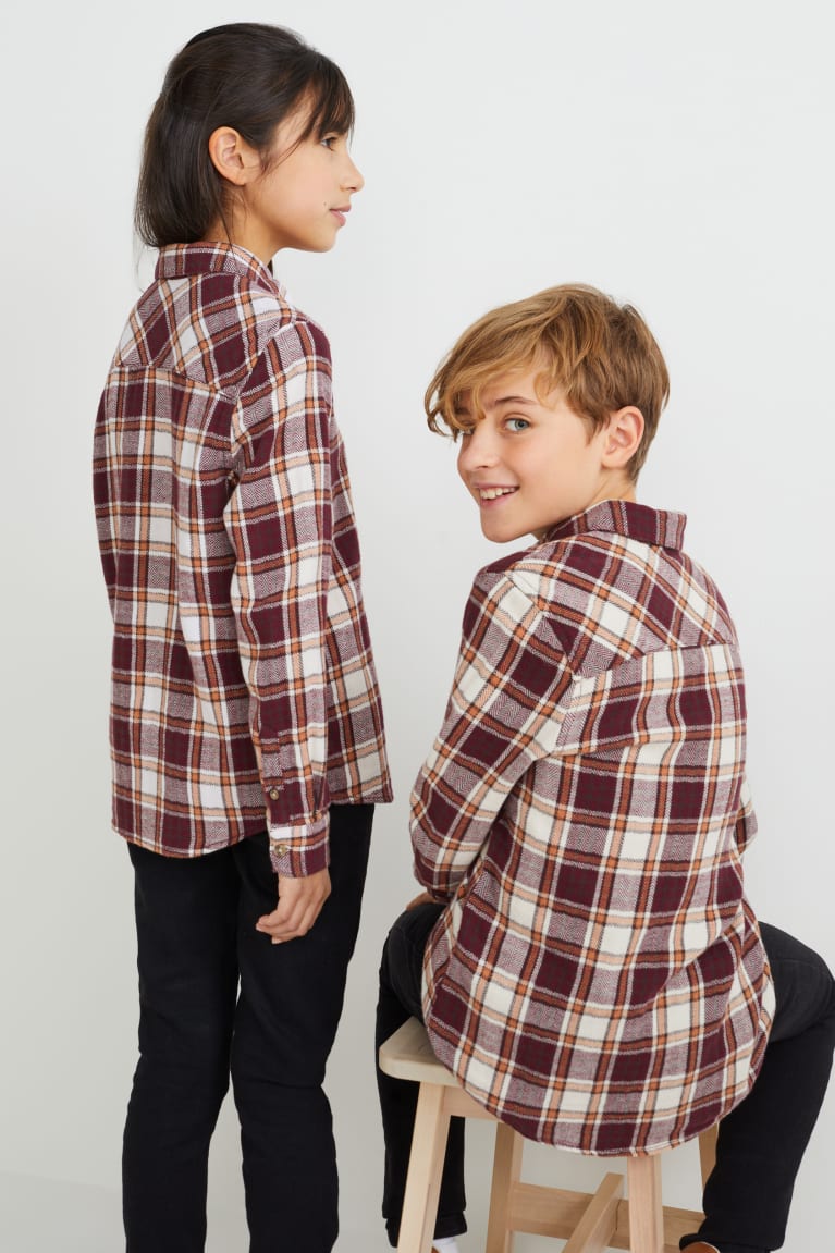 Camisas C&A Flannel Genderneutral Organic Algodão Check Menina Bege Bordeaux | 16082RFOZ