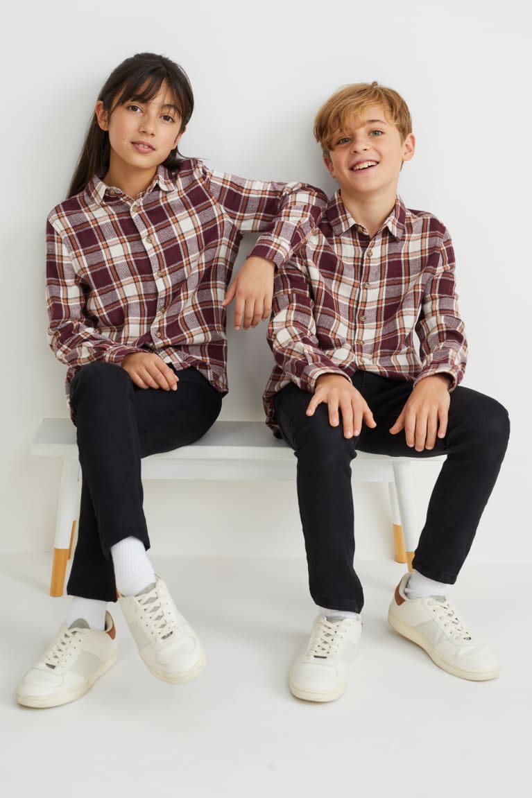 Camisas C&A Flannel Genderneutral Organic Algodão Check Menina Bege Bordeaux | 16082RFOZ