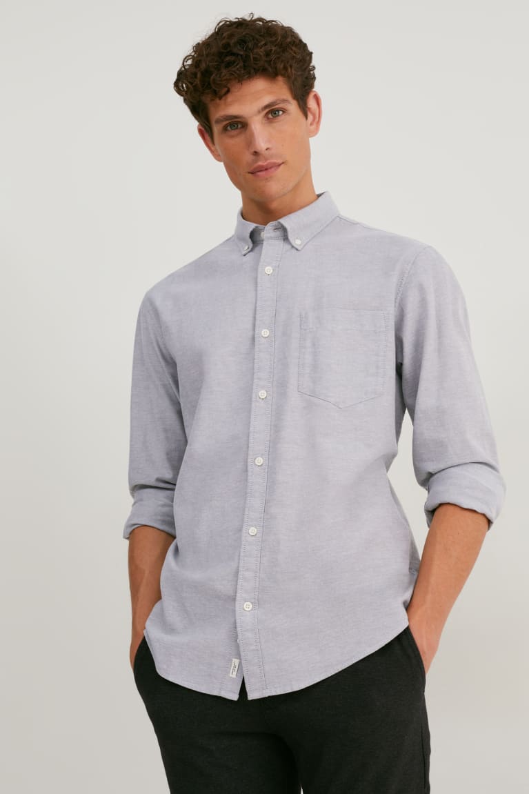 Camisas C&A Oxford Regular Fit Button-down Collar Masculino Cinzentas | 09561PLTC