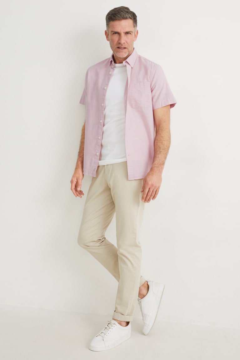 Camisas C&A Regular Fit Button-down Collar Organic Algodão Masculino Rosa | 27954GZKU