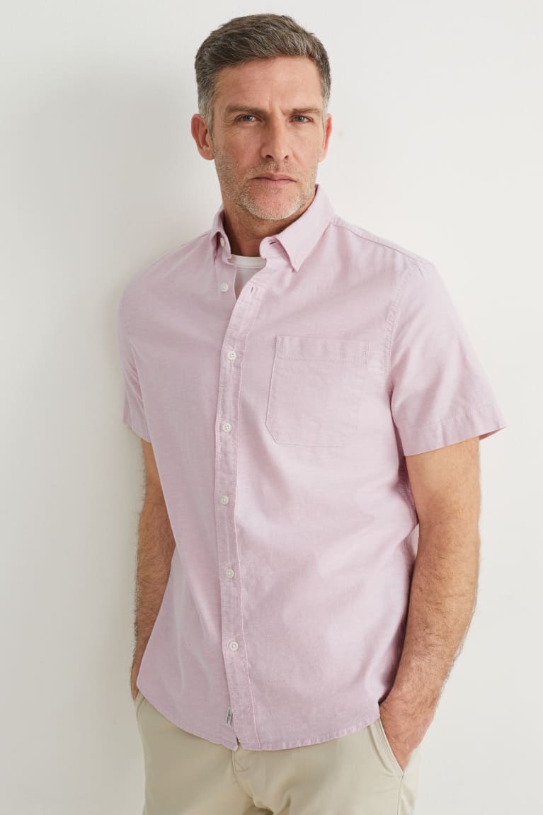 Camisas C&A Regular Fit Button-down Collar Organic Algodão Masculino Rosa | 27954GZKU