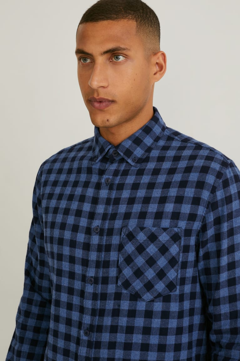 Camisas C&A Regular Fit Button-down Collar Check Masculino Azuis | 81760OGNE