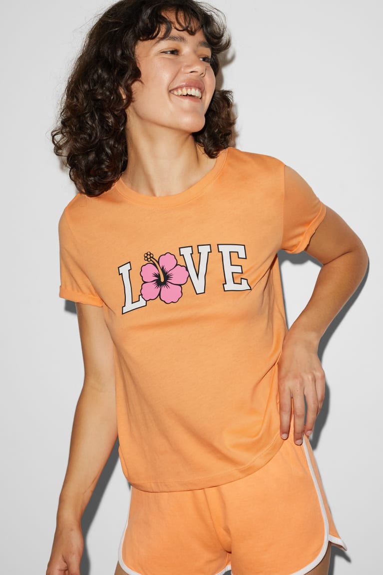 Camiseta C&A ClockhouseFloral Feminino Laranja | 34859TLOD