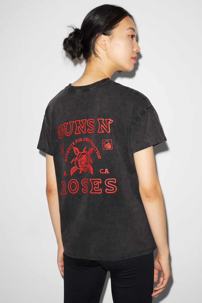 Camiseta C&A ClockhouseGuns N' Roses Feminino Pretas | 31427YRIJ