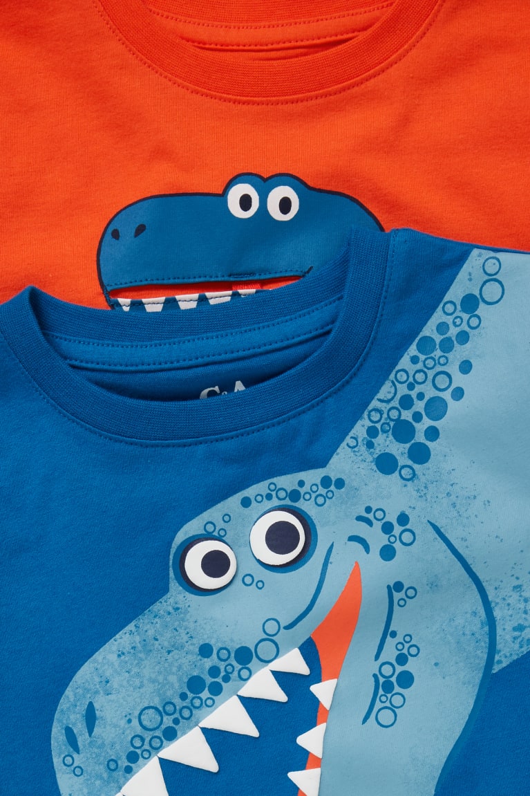 Camiseta C&A Multipack Of 2 Dinosaur Sleeve Menino Laranja Azuis | 62340IAGH