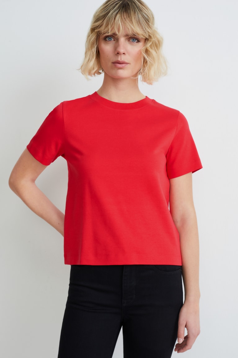 Camiseta C&A Organic Algodão Feminino Vermelhas | 35869GIBQ