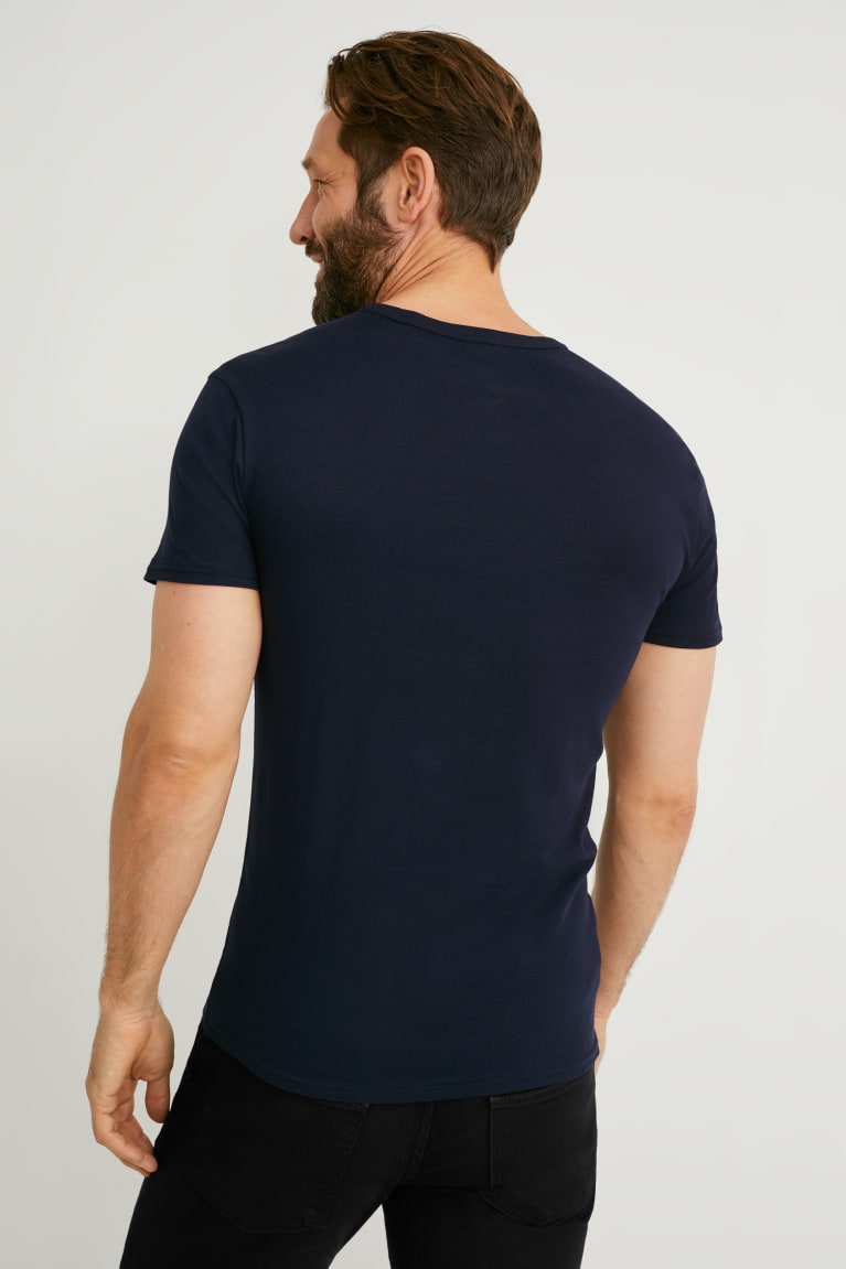 Camiseta C&A Organic Algodão Masculino Azuis Escuro | 51709GUIZ