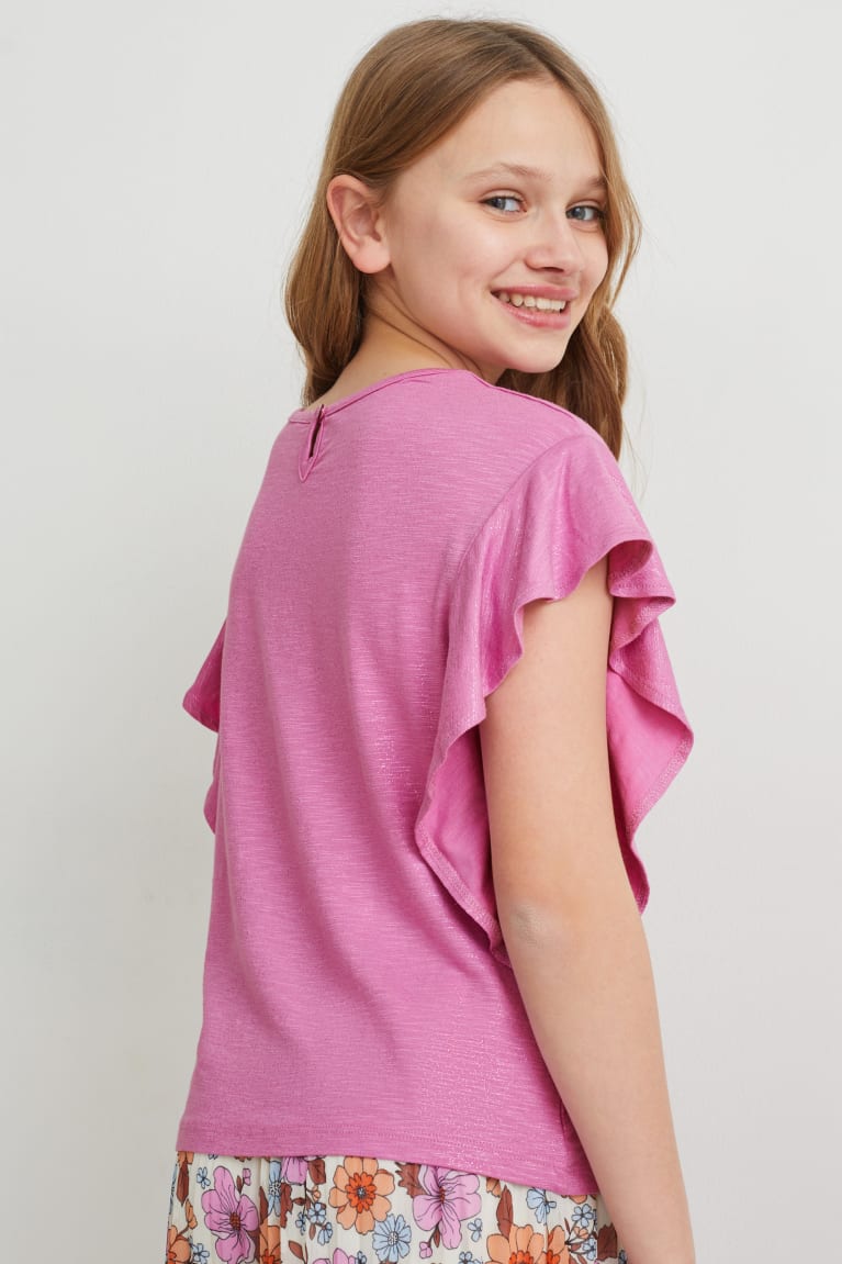 Camiseta C&A Sleeve Shiny Menina Luz Roxo | 15067GUVS