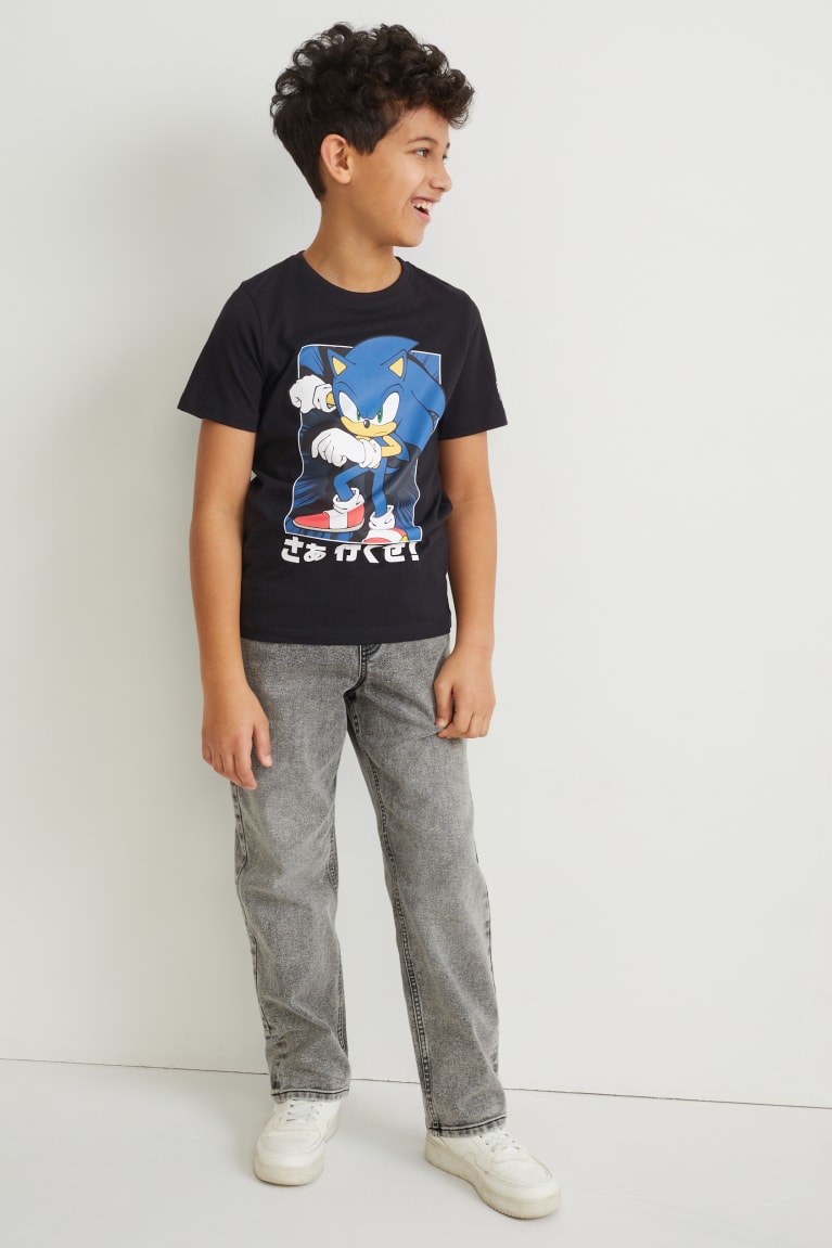 Camiseta C&A Sonic Sleeve With In-conversion Algodão Menino Pretas | 48293ETJX