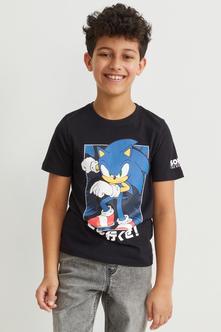 Camiseta C&A Sonic Sleeve With In-conversion Algodão Menino Pretas | 48293ETJX