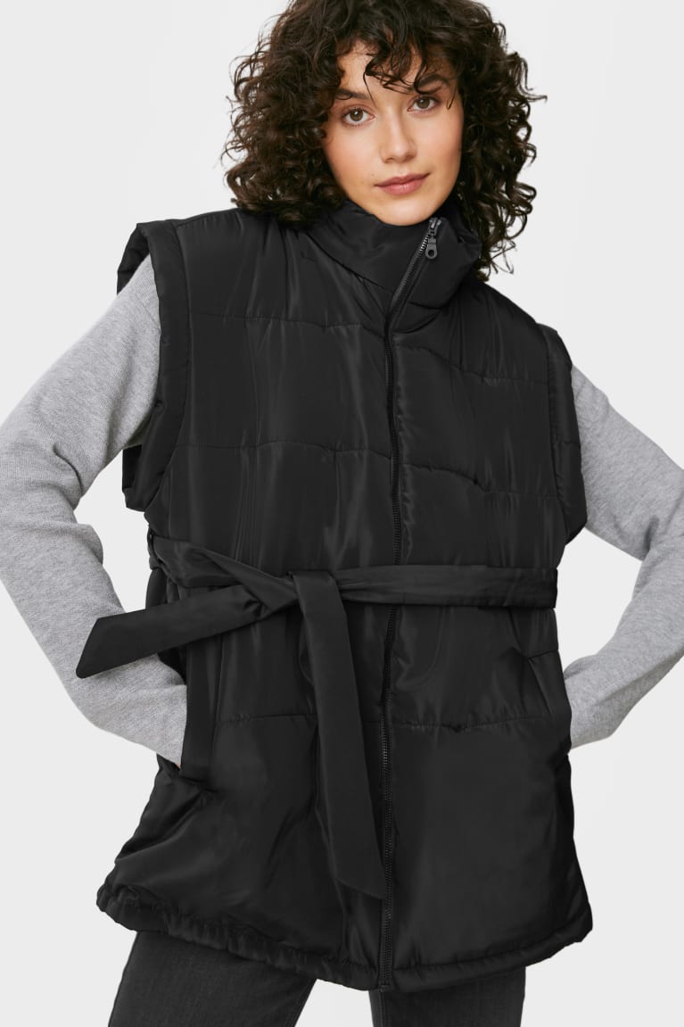 Casaco C&A Acolchoado Gilet Feminino Pretas | 18234QGAV