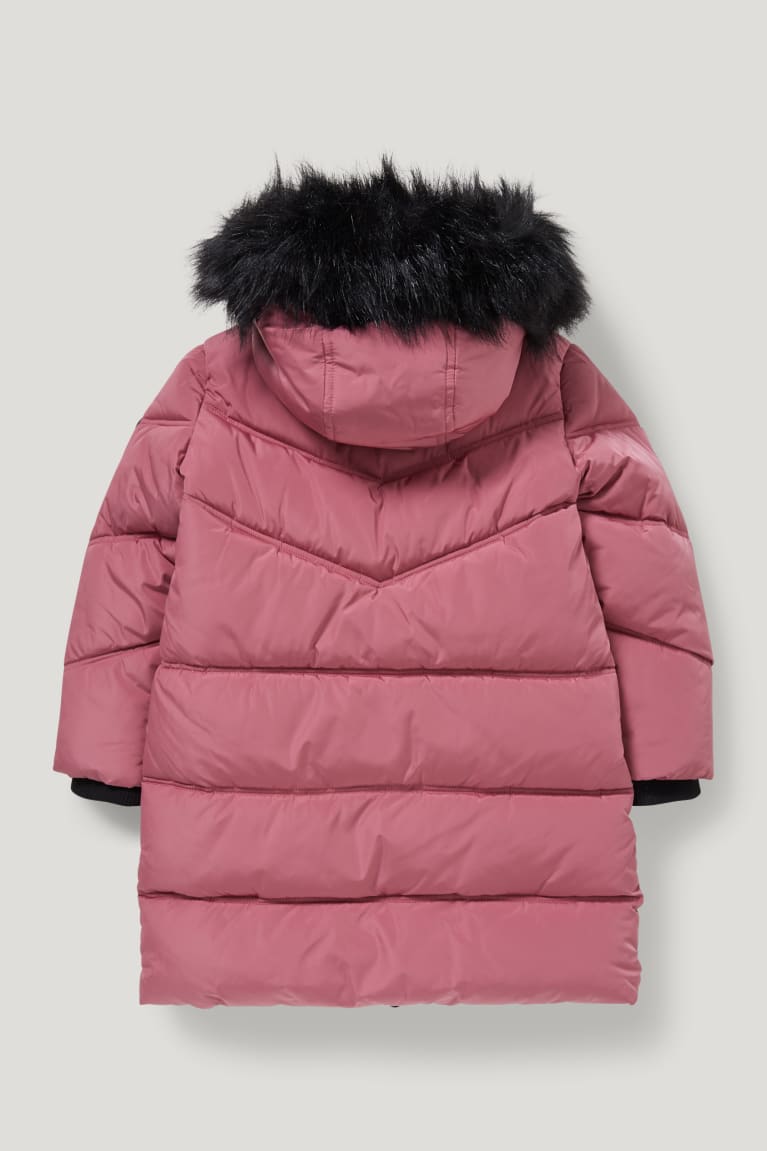 Casaco C&A Acolchoado With Hood And Faux Fur Trim Recycled Menina Rosa | 05749ZNDM