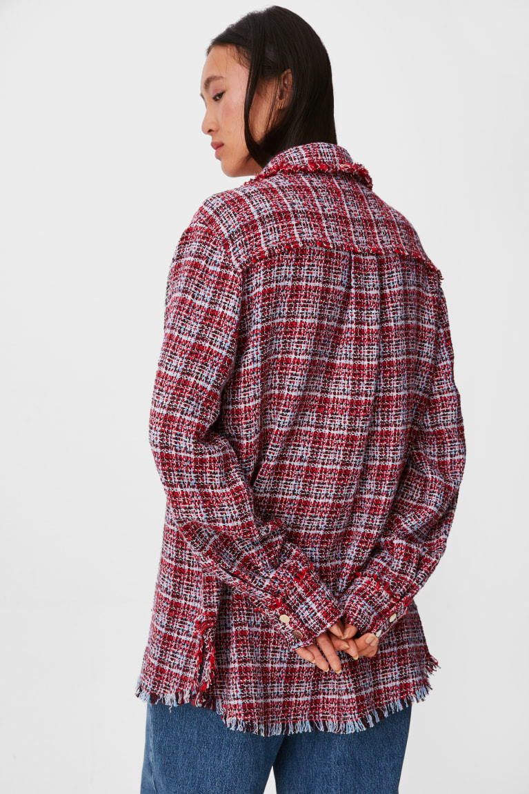 Casaco C&A Bouclé Shacket Check Feminino Vermelhas | 42610WPHB