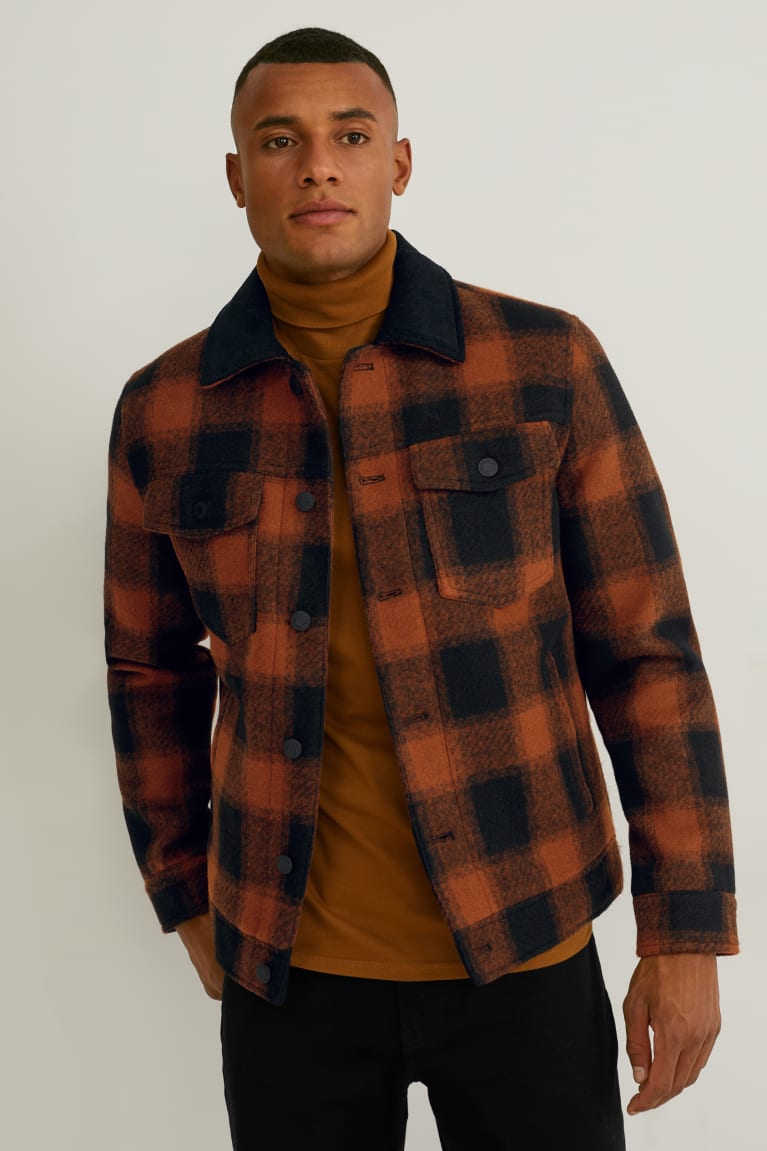 Casaco C&A Check Masculino Laranja Escuro | 30152WJAB