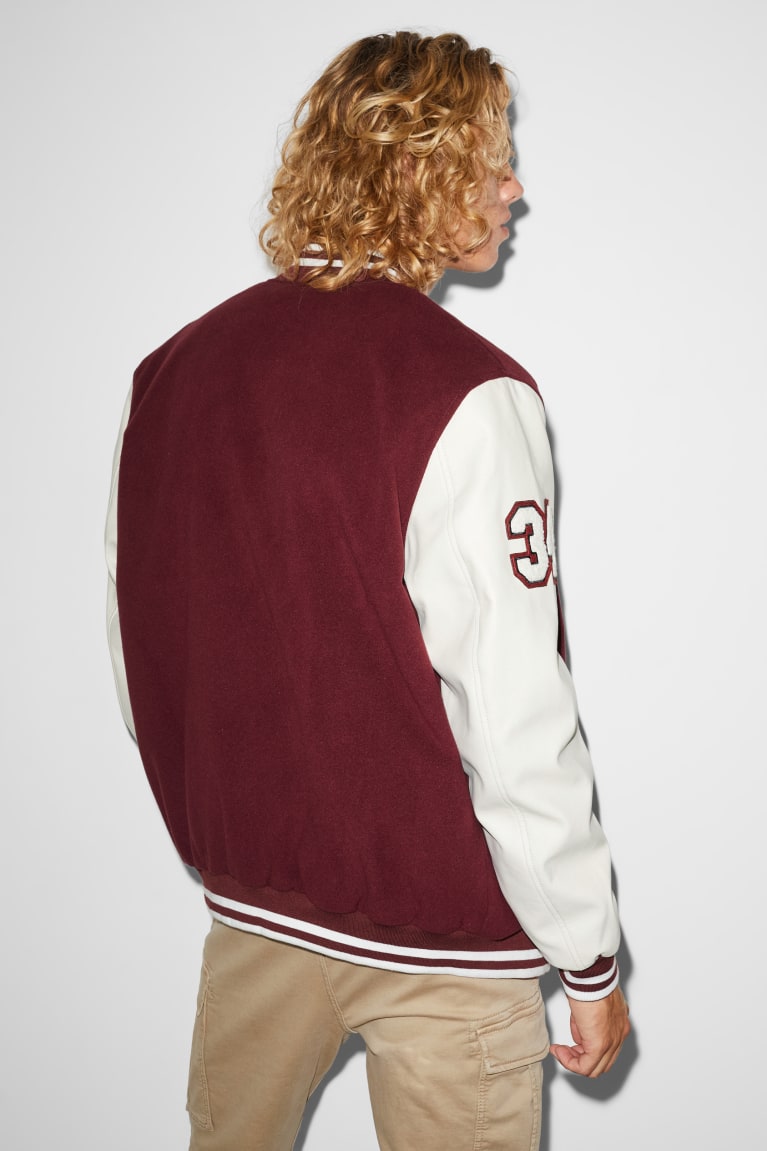 Casaco C&A Clockhouse Bomber Masculino Bordeaux Branco | 28751HIMU