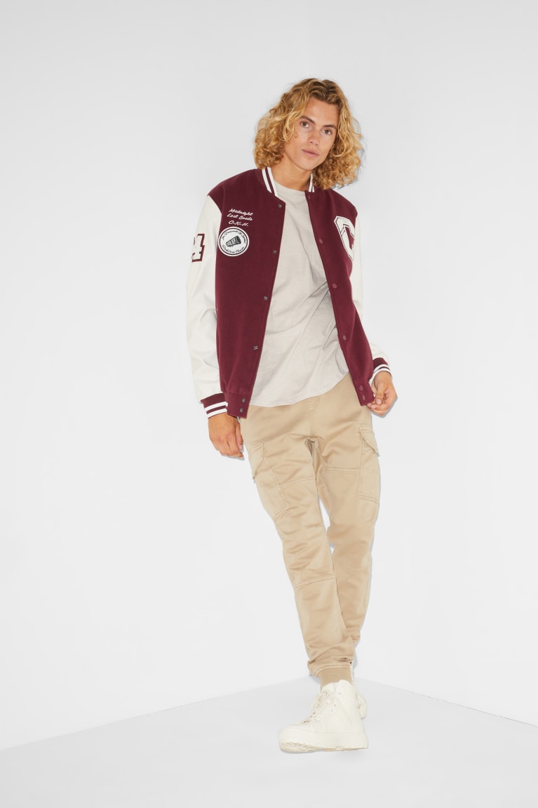 Casaco C&A Clockhouse Bomber Masculino Bordeaux Branco | 28751HIMU